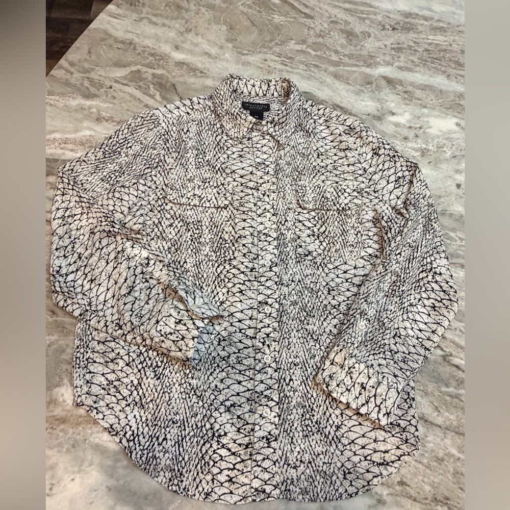 Investments Petites PS Snake Print Button Down Blouse Petite Small